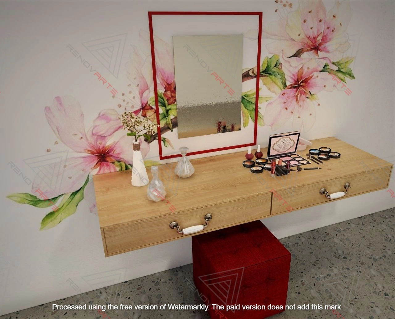 Habitación con espejo rojo