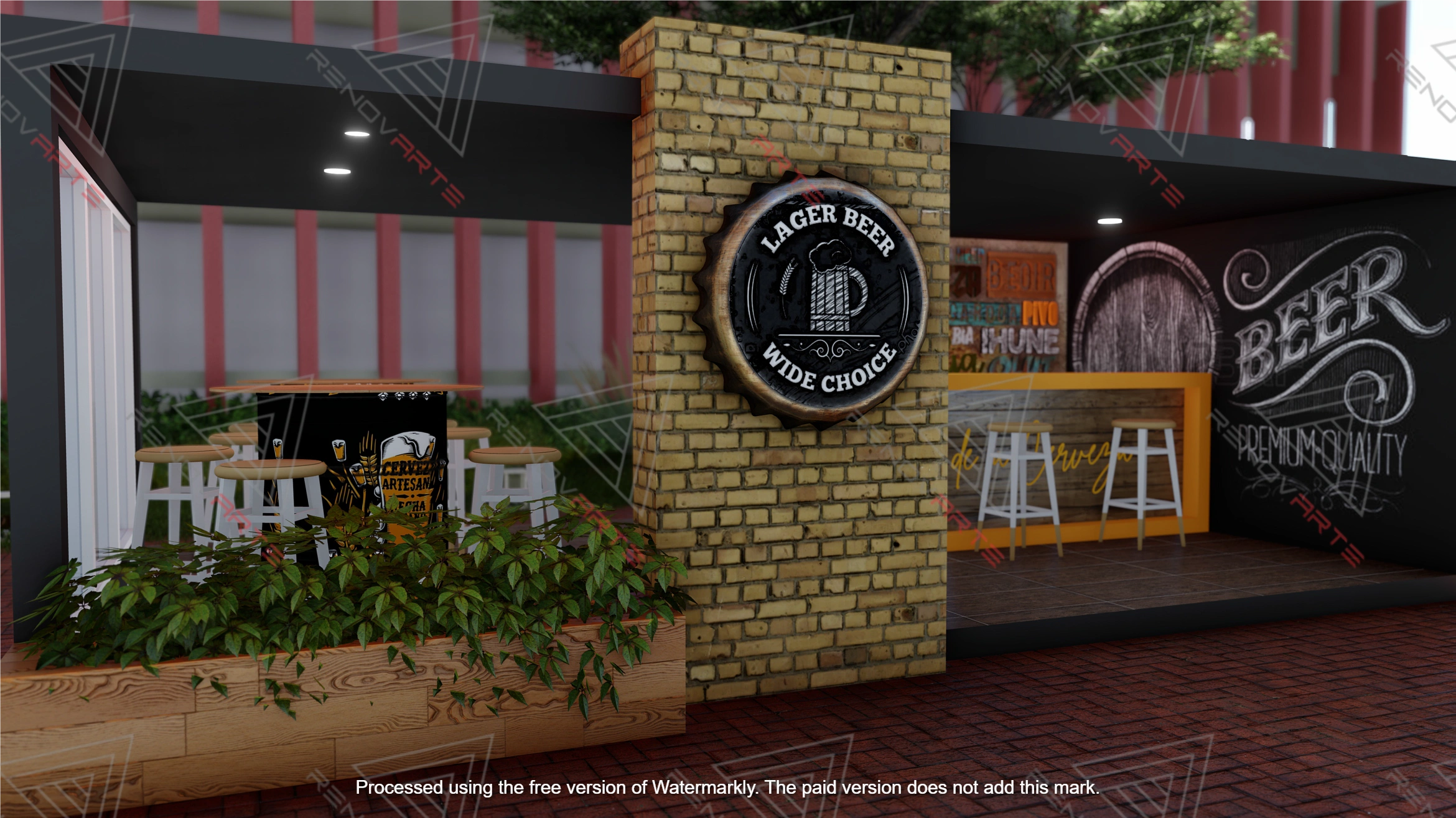Diseño de beer garden renderizado