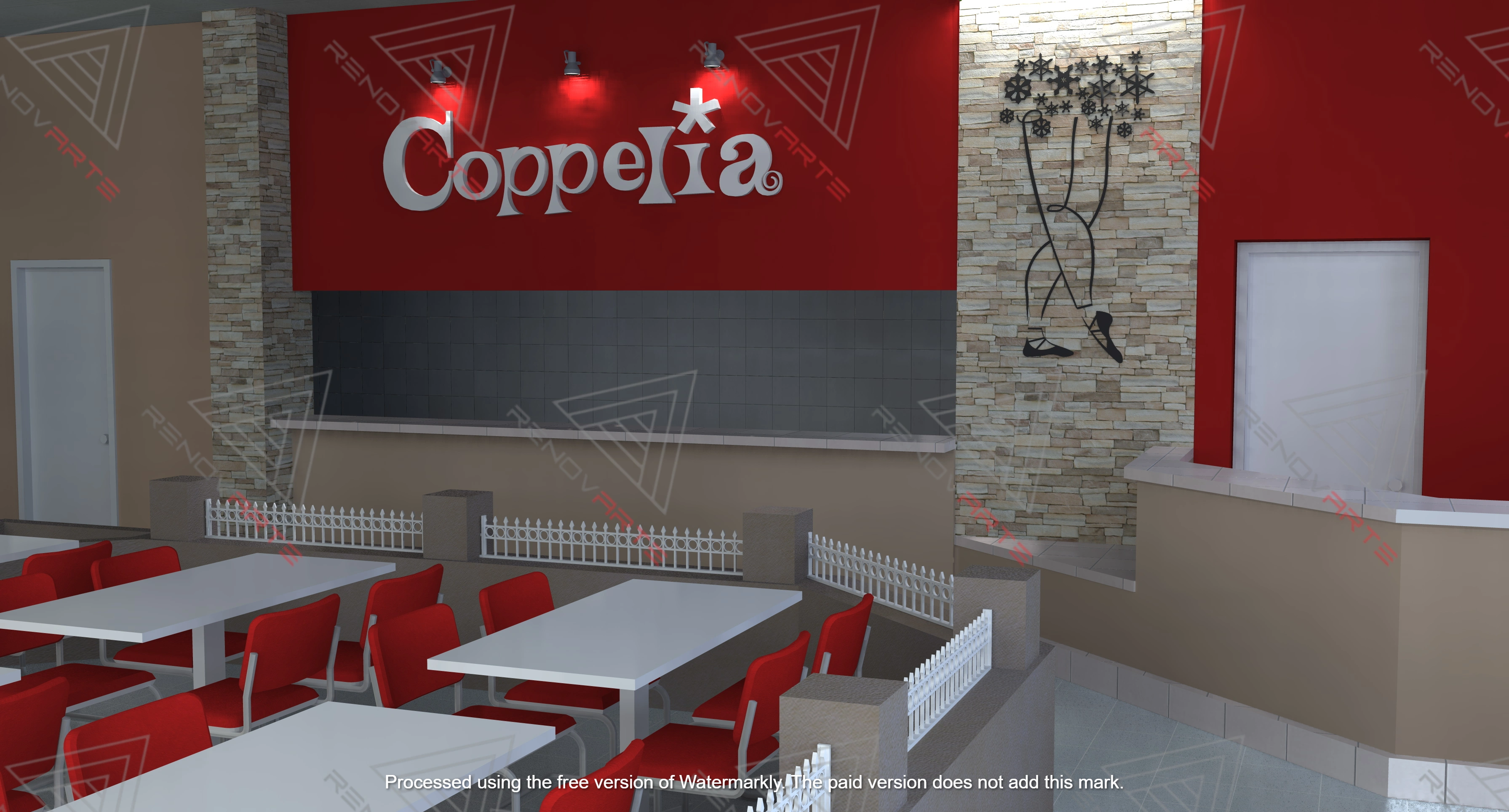 Interior comercial con propuesta de render