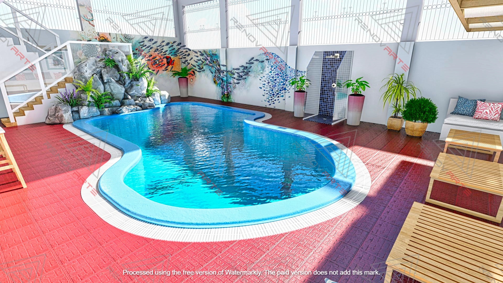 Render de área de piscina residencial
