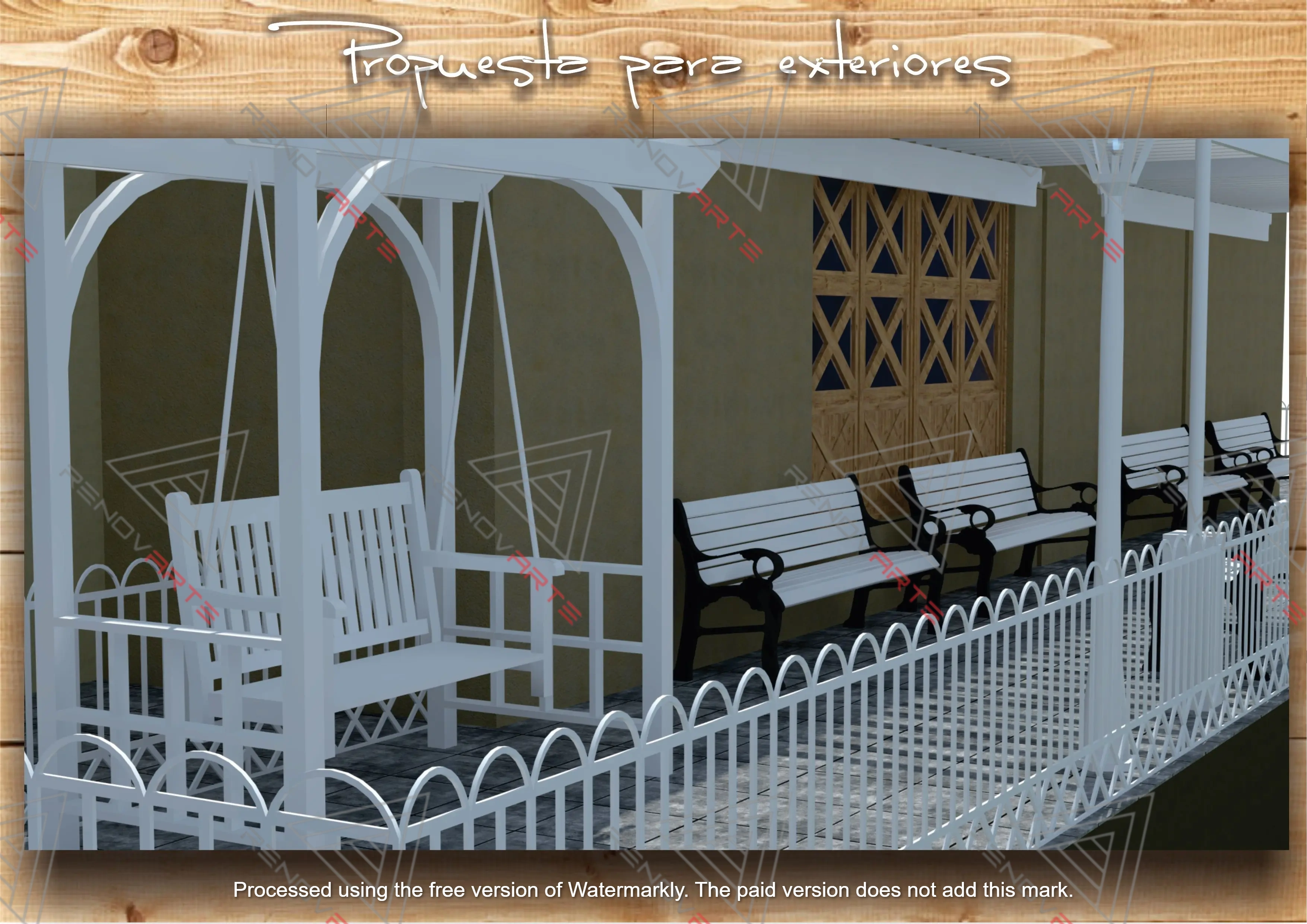 Render de pizzería con ambiente moderno