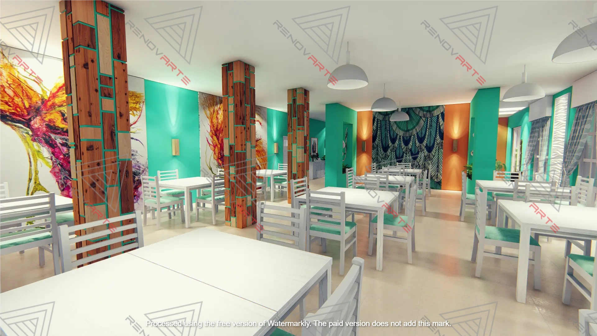 Salón de restaurante con propuesta de diseño